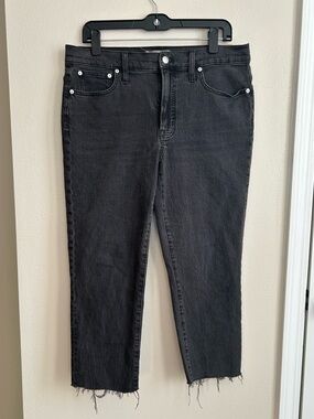 Madewell Mid Rise Perfect Vintage Jeans Straight Crop Capri Black Grey Size 30